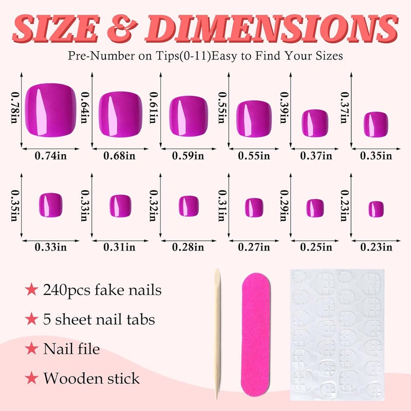 LuckForever 168pc Press on Toenails Women Fake Toe Nails with Adhesive Tabs, Purple Fake Toenails Press on Nails Toe Acrylic Nail Tips Short Square False Toenails Artificial Toe Nails Press ons - Image 2